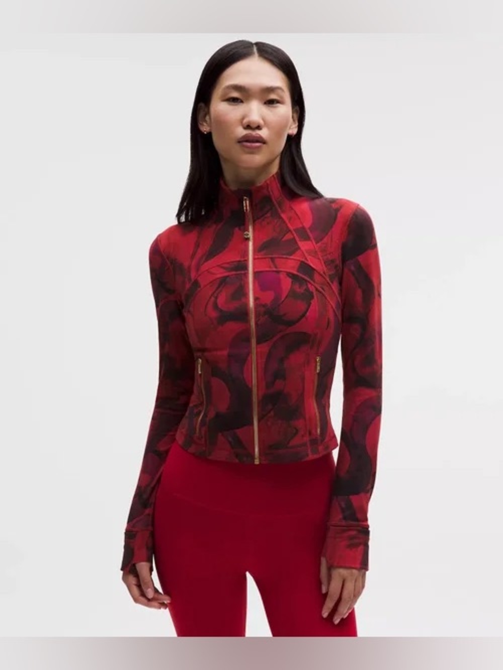 Lunar New Year Define Cropped Jacket Nulu in Lunar Plumes Red Multi